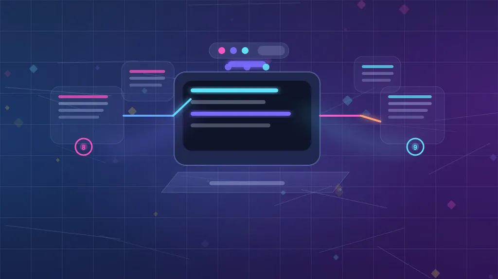 Neon illustration of a legacy ESLint configuration migrating into a modern flat config panel